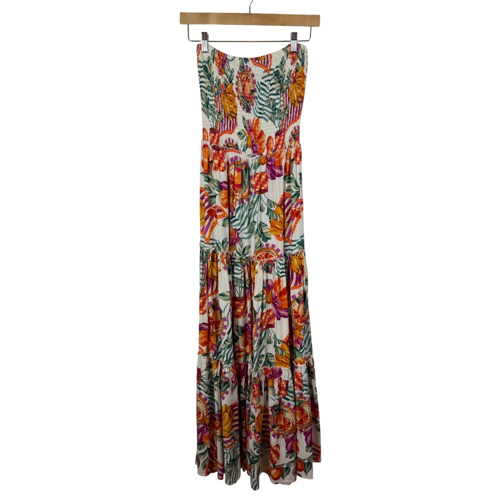 NWT Abel The Label Fruit Print Maxi Dress Small Smocked Tiered Tropical‎ Resort